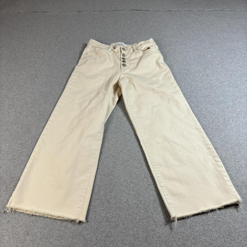 Flying Monkey Jeans Womens 27 White High Rise Wide Leg Crop Raw Hem Denim Boho